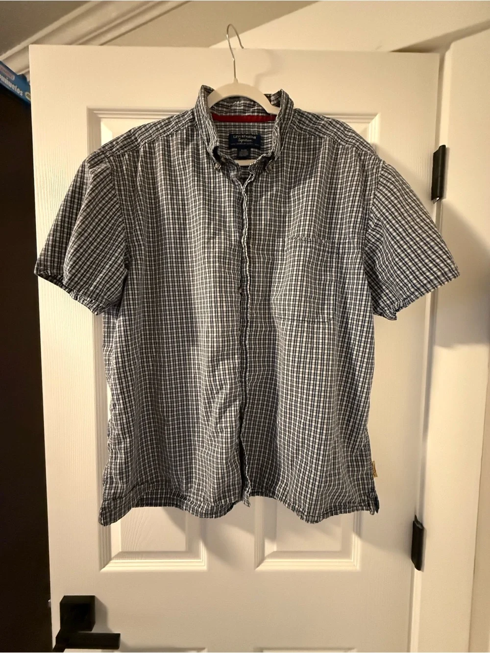 Men's Short Sleeve Check Shirt - Blue/White